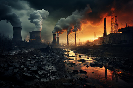 煤电厂黄昏中的加工厂背景
