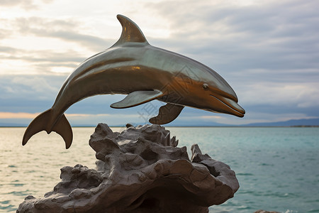 浮木海豚雕塑插画