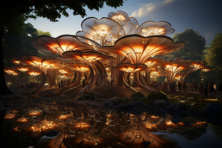 喷泉灯蘑菇下的水晶王国设计图片