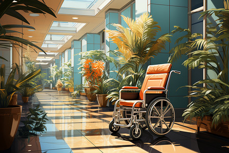 酒店过道夕阳下的医院走廊插画