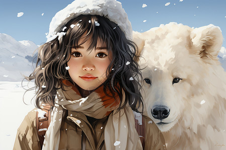 雪山上的小女孩高清图片