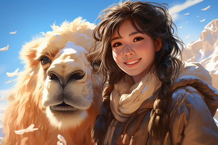 骆驼和小女孩背景图片