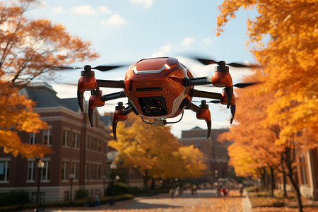 智能校园素材城市中飞行的无人机背景