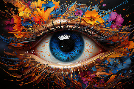 眼球运动的正常视觉通路彩绘下的眼睛插画