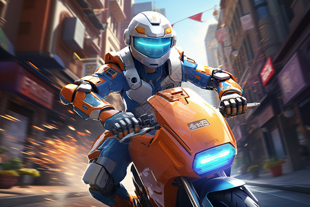 骑着摩托车的机器人背景图片