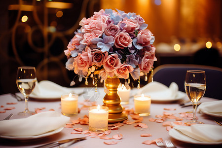 浪漫餐坐上的鲜花图片