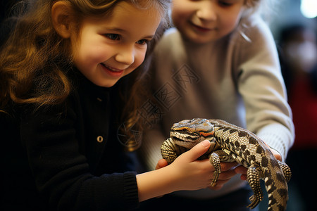 蛇与微笑抓住蛇的小女孩背景