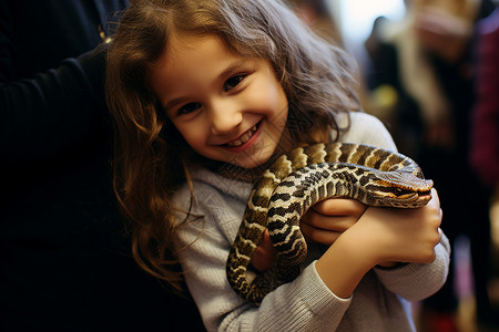 抱着蛇的小女孩图片