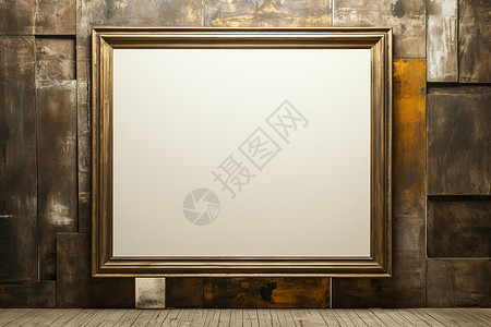 结婚大框素材木地板上的大金色画框背景