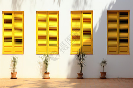 阳光下的白墙黄窗图片