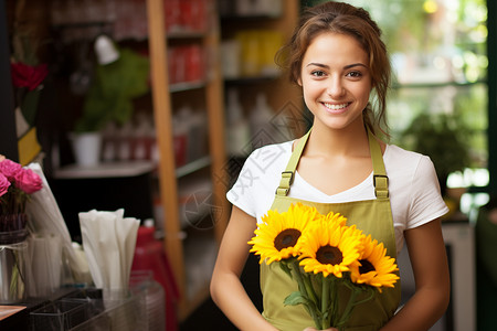 微笑服务的花店花艺师背景图片