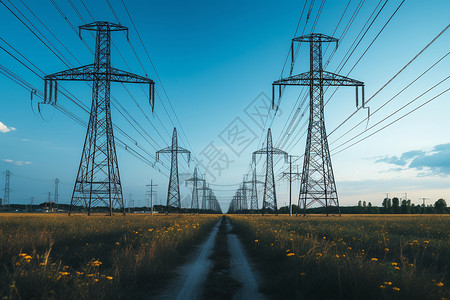 田野中的工业高压电缆图片