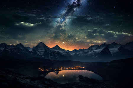 山间炫丽的夜空景观高清图片