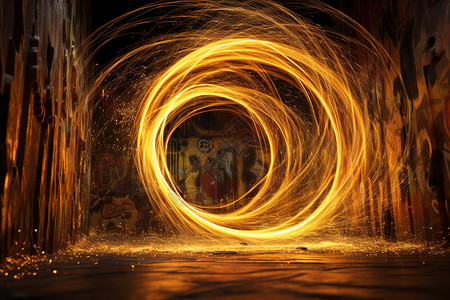 夜晚圆形的火焰之旋背景图片