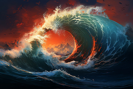 抽象创意的海浪艺术插图图片