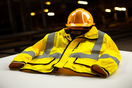 救援装备黄色安全外套和头盔背景