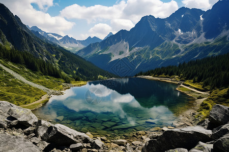 美丽的山脉湖泊背景图片