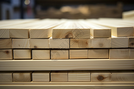 木质材料堆放在仓库里高清图片