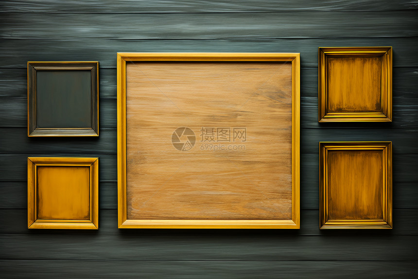 墙壁上的木质相框图片