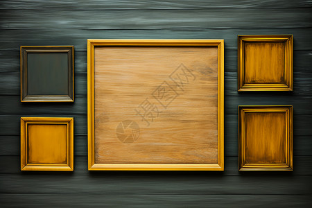 墙壁上的木质相框背景图片