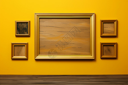 黄色背景上的木质相框图片