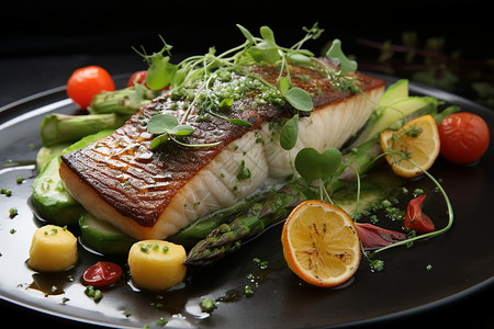 美味健康的海鳟鱼晚餐图片