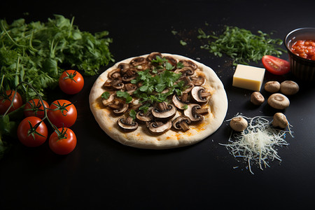 美味蘑菇比萨高清图片