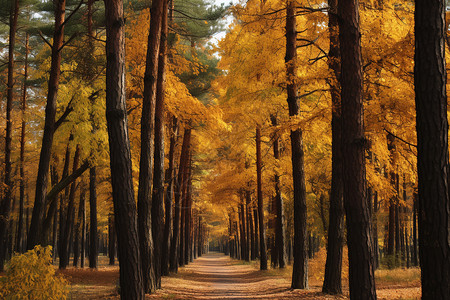 秋色黄叶小径背景图片
