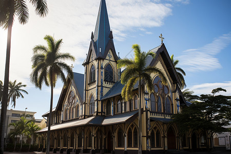 大教堂与椰子树图片