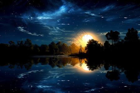 夜空洒满湖泊满天星斗背景