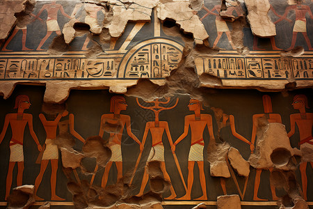 埃及人物素材墙上的古画与人物背景