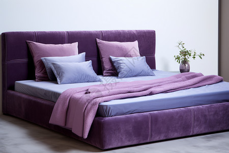 紫色床单和枕头在床上图片