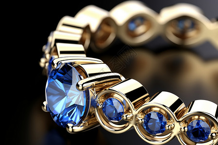 手绘蓝宝石钻石黑底下的蓝宝石金戒指背景