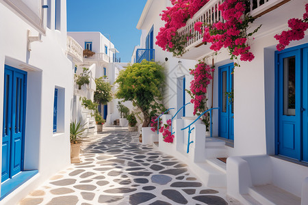 蓝色大门的地中海风格建筑图片