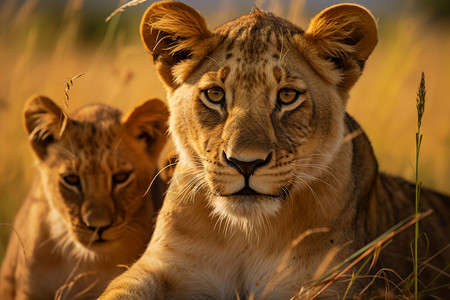 捕食者里面两只年轻狮子背景
