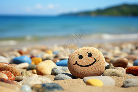 石滩笑脸石头大海素材高清图片