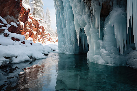冰封的悬崖峭壁高清图片