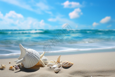 浪漫的海滩贝壳背景图片