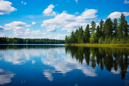 倒映蓝天的湖泊图片
