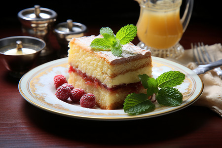 美味的蛋糕与果汁背景图片