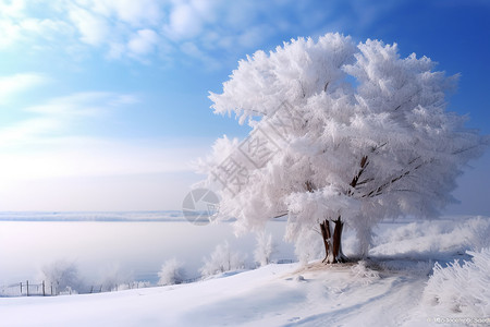 上单大树素材冰雪覆盖的树在山坡上背景