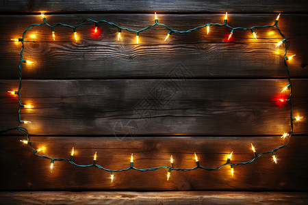圣诞节彩灯挂满彩灯的木制告示牌背景