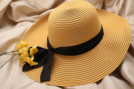 大檐帽一顶系着黑丝带的女性草帽背景