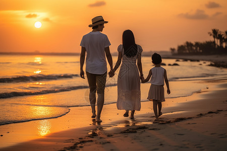 海滩家人家人海滩散步背景