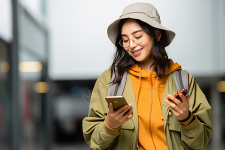 女人的微笑手机头发素材高清图片