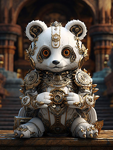 建筑陶瓷坐着的熊猫插画