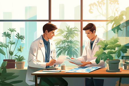 男士医生底图两个医生正在商讨插画