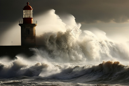 巨浪中的灯塔背景图片