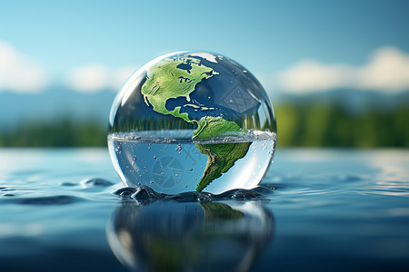 地球一小时倡议漂浮在水上的玻璃球设计图片