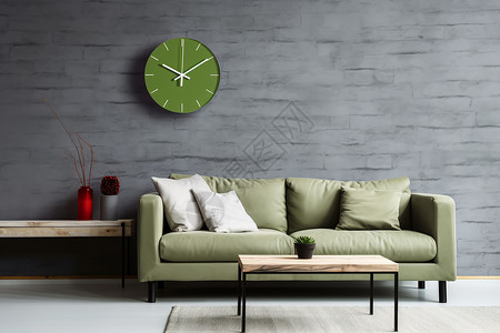 墙壁上的钟表沙发装饰背景图片